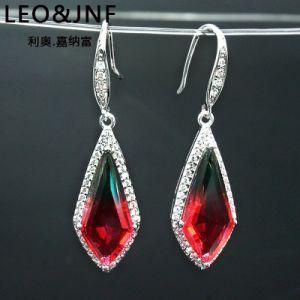 New Arrival Fashion Jewelry Kite Watermelon Glass Center Stone Earring in Brass#Copper