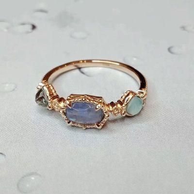 Wholesale S925 Sterling Silver 14CT Gold Plated Natural Aquamarine Women&prime;s Ring