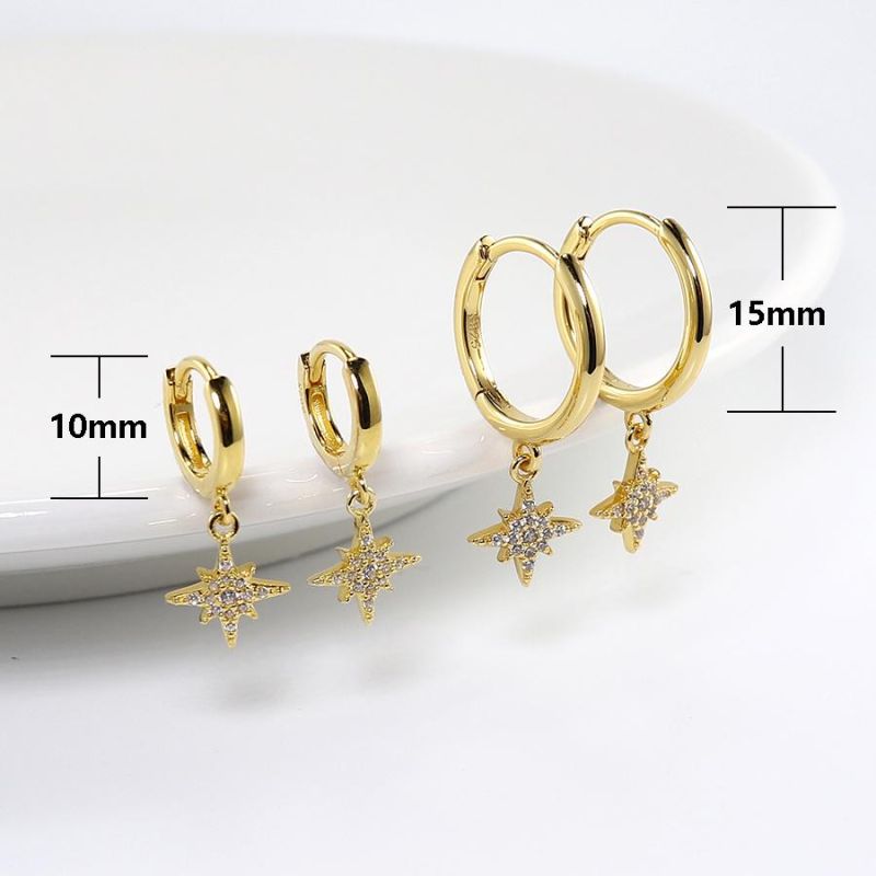 Custom OEM Factory Fashion Jewelry 925 Sterling Silver 18K Gold Plating Jewellery Plain Starburst Charm Huggie Hoop Earrings for Women