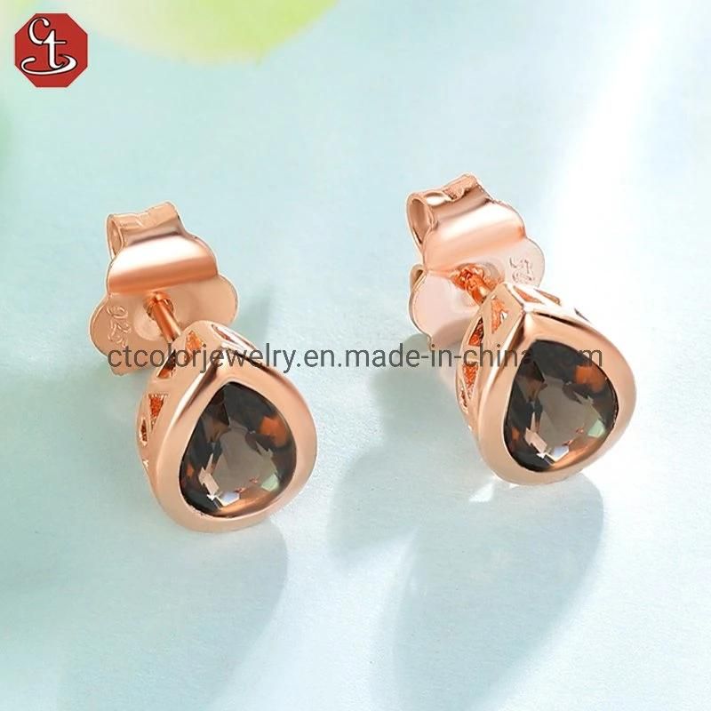 Fashion Jewelry 925 Sterling Silver black Sapphire Ear Stud Jewelry Earrings for Women