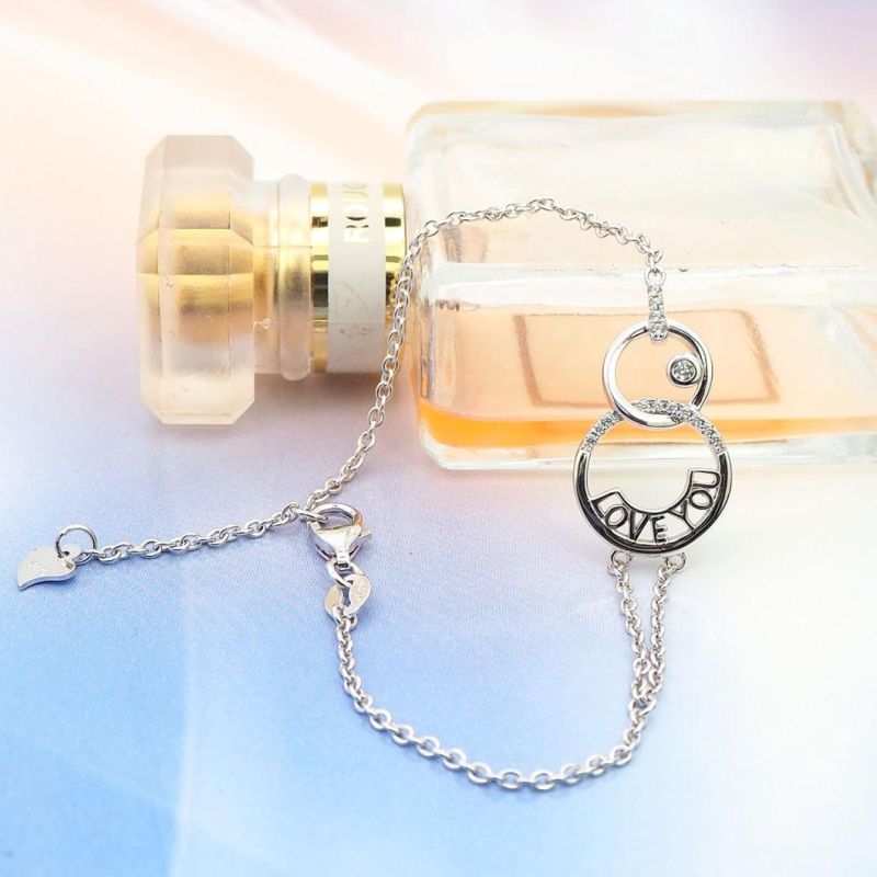 Fashion Jewelry 925 Sterling Silver Cubic Zirconia Love You Bracelet Romantic Design for Women