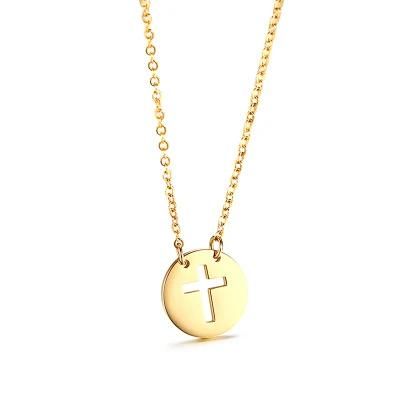 Hollow Cross Pendants Circle Tag Necklace 925 Sterling Silver Oval Chain