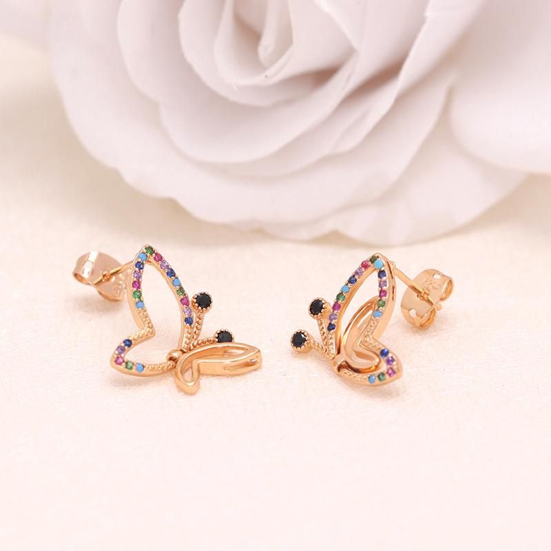 Fashion Jewelry Colorful CZ 18K Gold Plated Butterfly Zirconstuds Earrings