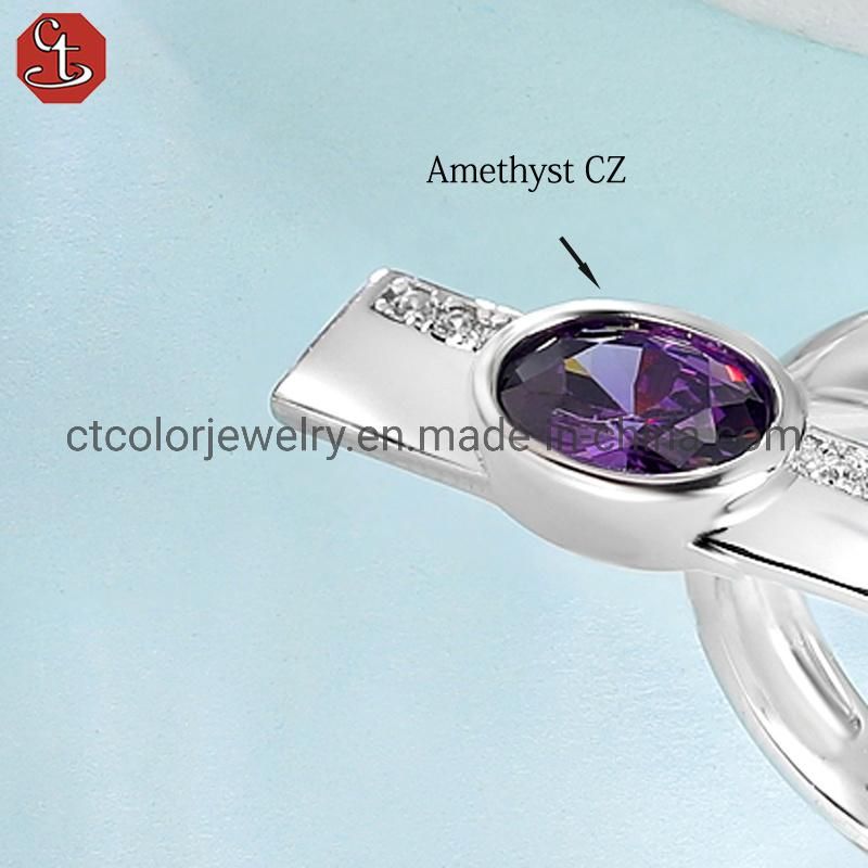 Trendy Jewelry Fashion Women′s ring Amethyst CZ 925 silver ring Fashion jewelry
