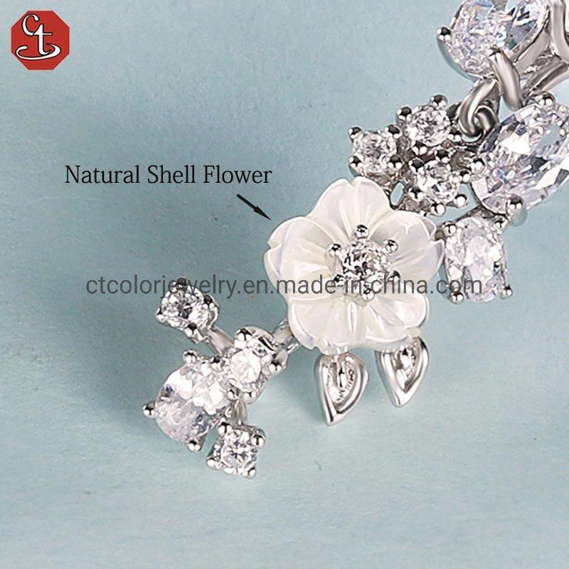 New fashion white CZ MOP flower sterling silver omega earrings