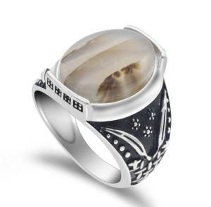 S925 Sterling Silver Mens Rnig Turkish Onyx Rings Chunky Agate Gemstone Men Rings