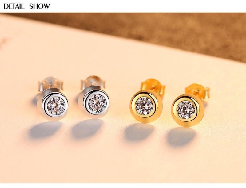 Fashion Jewelry Round Silver Earring Stud with Ctystal Stones