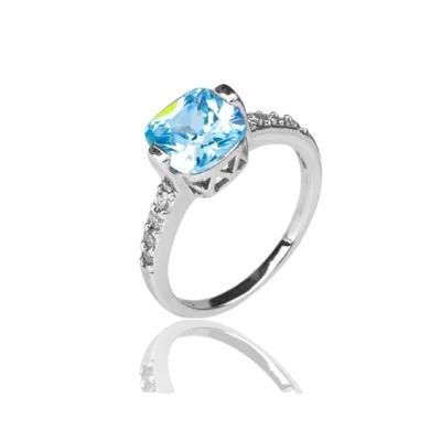 Chinese Fancy 925 Sterling Silver Sky Blue CZ Rings Ladies Jewellery Sets