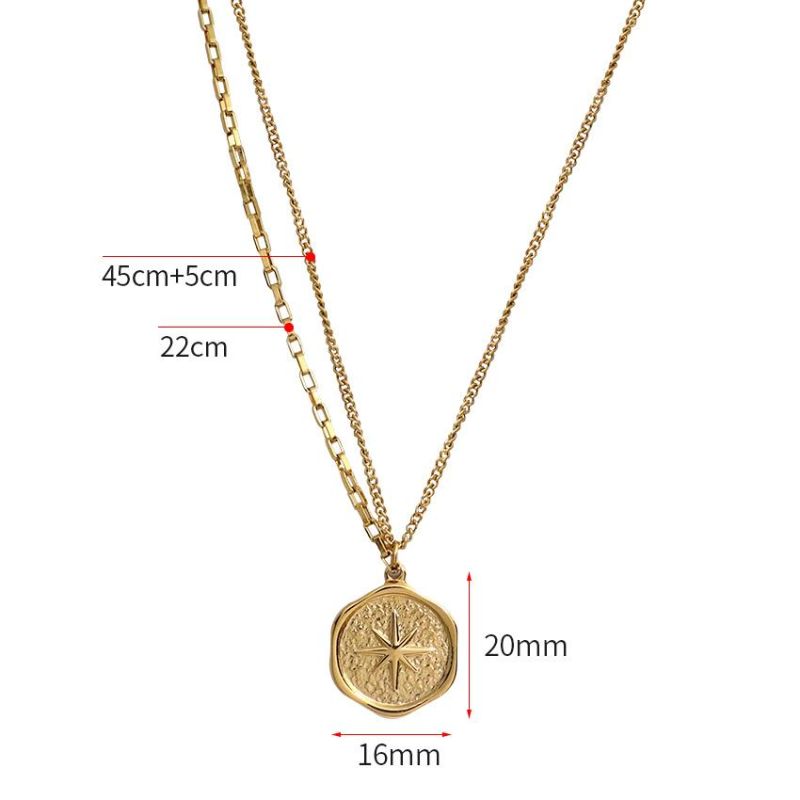 18K Gold Plated Moon Star Pendant Double Necklace Stainless Steel Necklace Jewelry