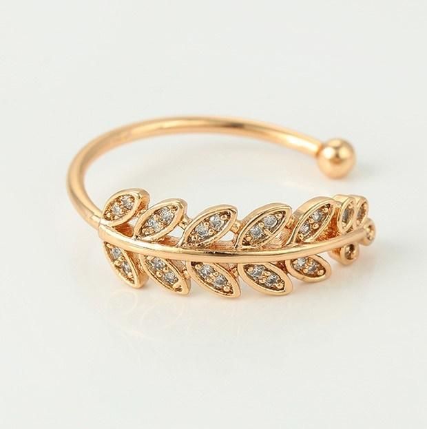 Unique Design Beautiful Ladies Jewelry Leaf Shaped Zircon Inset Finger Ring for Wholesale