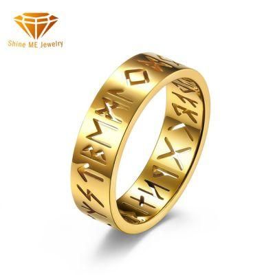 Nordic Viking Text Hollow Titanium Stainless Steel Ring Rune Rune Men and Women Propose Marriage Simple Hand Jewelry SSR2536g