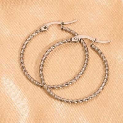 Custom Fashion Jewelry Twist Stainless Steel Earrings for Women Geometric Round Shape Big Hoop Earring