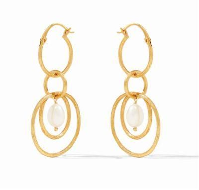 Three in One Design Hoop Pearl Drop Earring with Textured for Fashion Women and Girls Jewelry