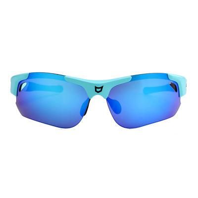 Blue Frame with Blue Mirror Adjustable Nose Sport Sunglasses