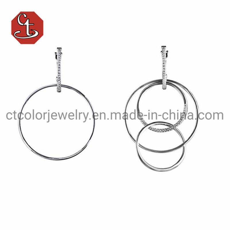 Fashion Jewelry Big Round 925 Sterling Silver Earrings Metal Earring with Micro Setting