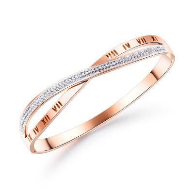 Stainless Steel Bangle Bracelets for Women Girls Roman Numerals Bracelets Rose Gold Plated Fashion Jewelry