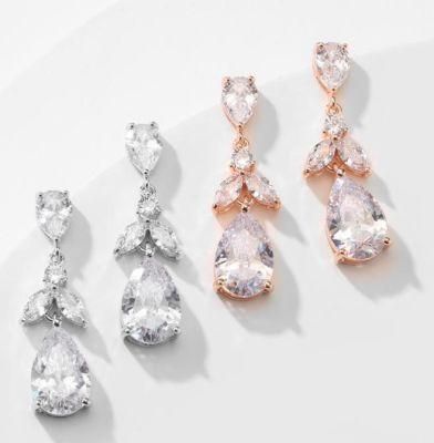 Wedding Elegant Pear CZ Earring Jewelry, Bridal Pear CZ Earring, Rose Gold Earring