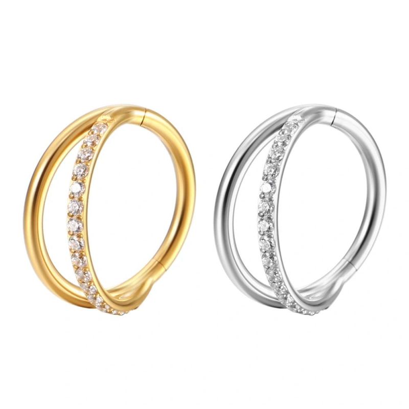 Nose Rings Hoop-G23 Titanium Hinged Segment Clicker Earrings Inlaid CZ 16g 6mm to 12mm Body Piercing Jewelry