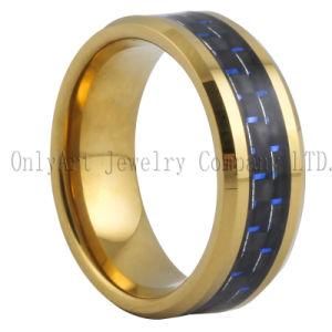 Gold Plated Carbon Fiber Inlaid Tungsten Ring (OAGR0145)