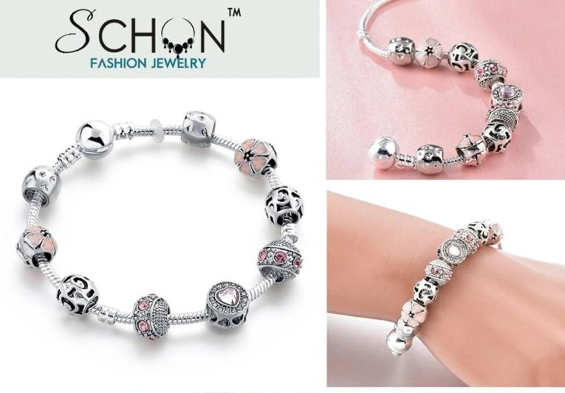 Custom Lucky Enamel Silver Jewellery Jewelry Charms Women Bracelets Bangle