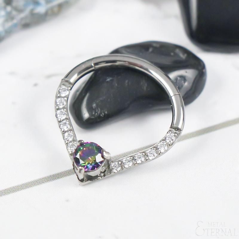 Eternal Metal ASTM F136 Titanium Teardrop Hinged Segment Hoop Rings with Rainbow Stone Jewelry Piercing