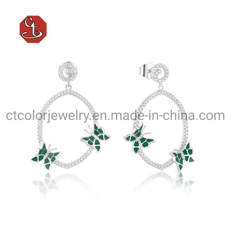 Fashion Jewellery Custom Designs Eardrop Zirconia 925 Silver Jewelry Earring with Enamel