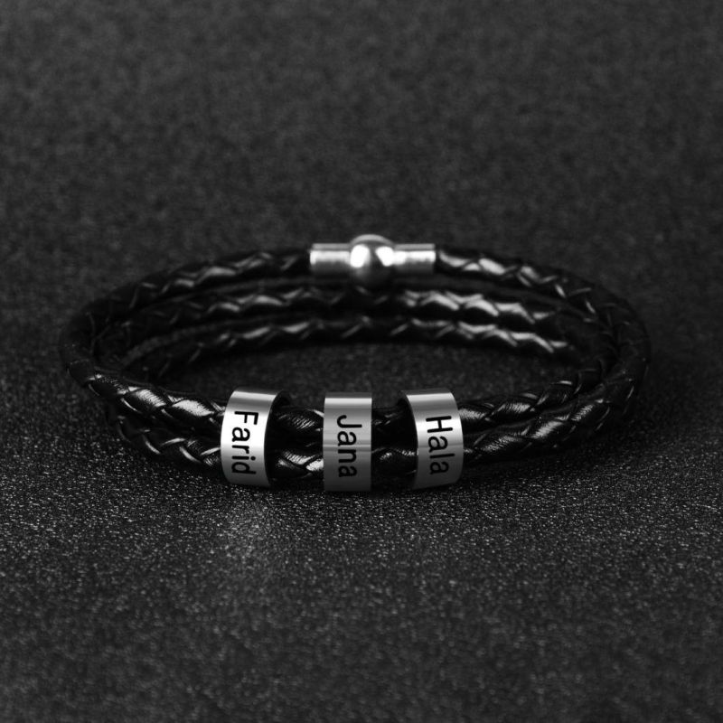 Leather Bracelet Stainless Steel Custom Beads Charm Bracelet for Men