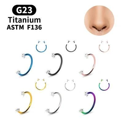 Titanium 16g Nose Septum Horseshoe Hoop Eyebrow Lip 8mm 10mm Helix Tragus Daith Rook Earrings Internally Threaded/Star/Round Zircon