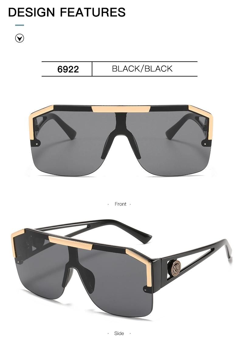 Lion Head One-Piece Sunglasses European and American Trend Big Frame Sunglasses Female Personality Hollow Temple Glasses