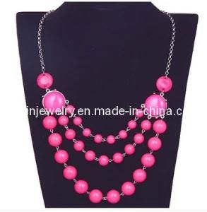 Summer Fashion Ornaments Fine Jewelry/ 2013 Pink Resin Crystal Necklaces /Beaded Bubble Statement Necklace Handmade Adjustable Chain (PN-069)