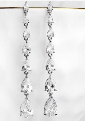 Silver CZ Earring Jewelry, Bridal Wedding CZ Earring for Brides