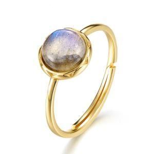 Custom Healing Stone Vermeil Jewelry Natural Quartz Rainbow Gemstone Rings S925 Silver 14K Gold Plated Adjustable Ring