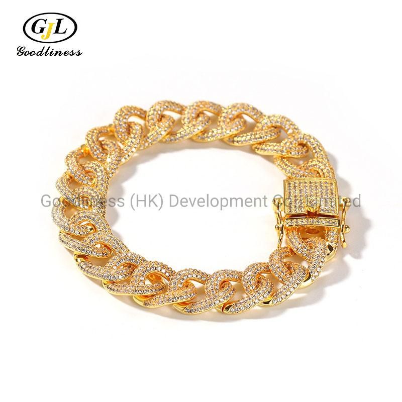 New Zircon Cuban Handchain Simple Men Gold Plated Diamond Bracelet