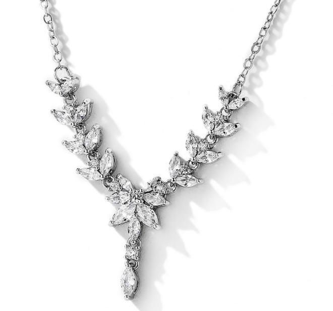 Wedding Pearl Necklace Jewelry Set, Bridal CZ Necklace Jewelry Set, Bridesmaid Jewelry Set