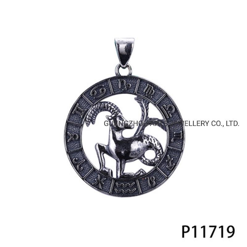 Symbols of Horoscope in a Antique Black Silver Pendant