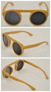 Roud Shape Lens Bamboo Sunglasses with Black Polarized Lens