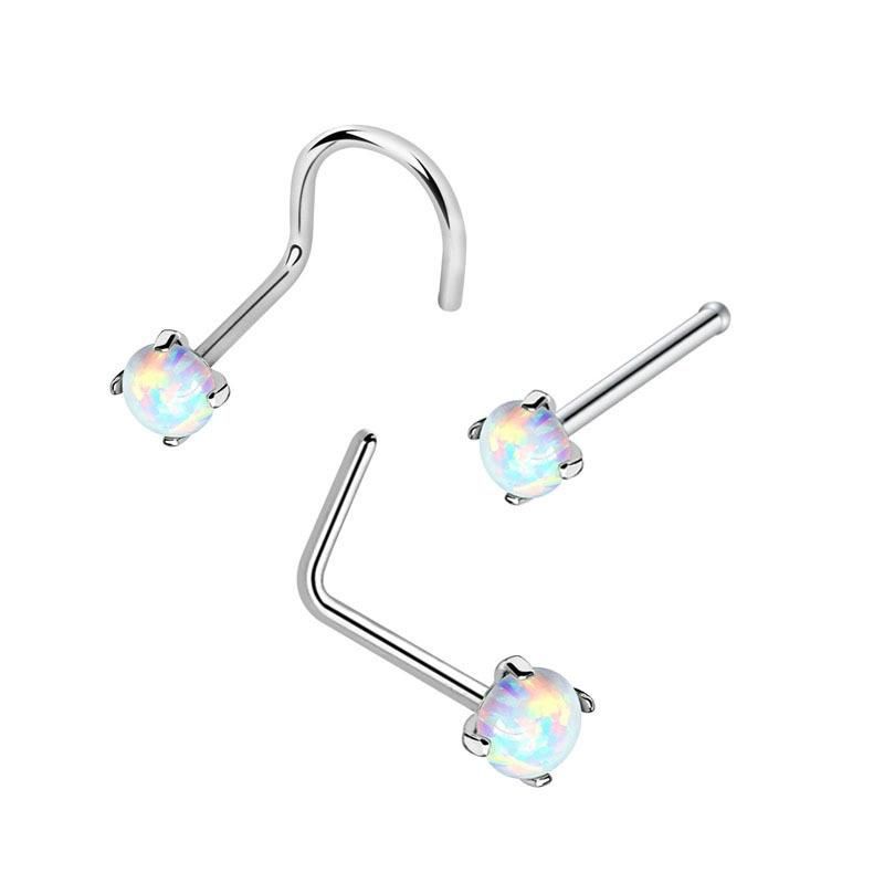 316L Surgical Steel 20g Opal Nose Ring Nose Hoop (3PCS per set) Body Piercing Jewelry (Custom Opal /bar color Available)