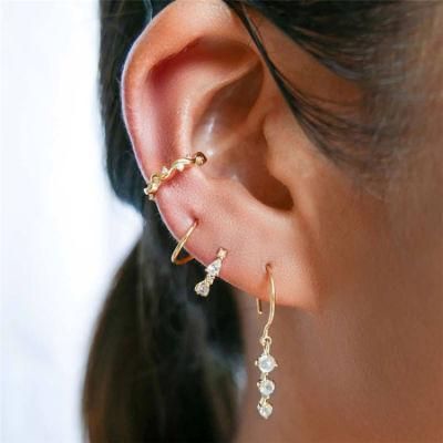 Hot Sale Manufacture Custom Brass Crystal Cubic Twist Earrings for Women Accessories Ear Cuff in 14K Gold Plated Sterling Silver Rose Gold