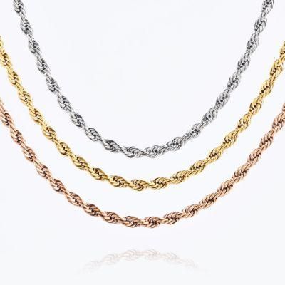 Fashion Accessories 18K Gold Plated Chain 2-6mm Twist Rope Box Necklace Jewelry for Custom Jewellery