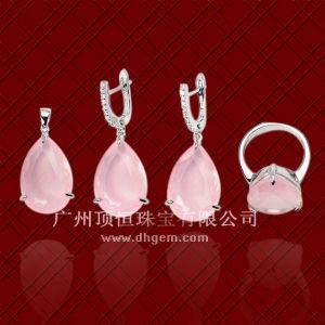 China Jewelry Good Quality Rose Quartz 925 Sterling Silver Jewelry Set Wholesale