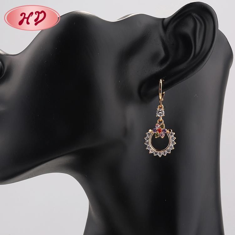 18K Gold Plated Alloy Hoop Earring Silver Drop CZ Earrings with Crystal Pearl