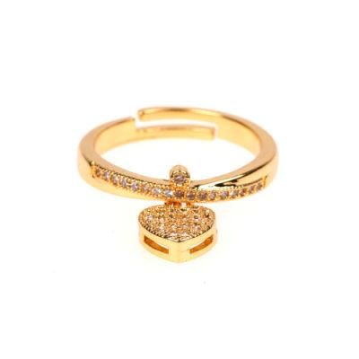 Hot Sale Copper Heart Charm Diamond Ring Delicate Ring Heart with CZ Jewelry