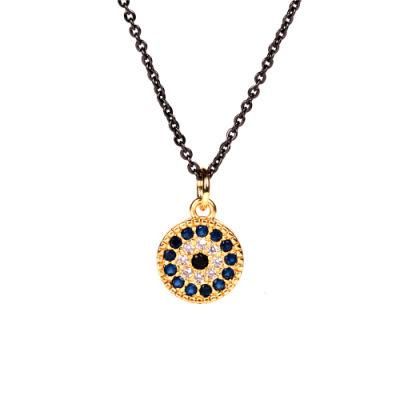 Fashion Jewelry Blue Crystal Evil Turkish Eyes Necklace with Black Chain
