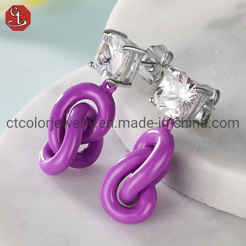 Customized Jewelry 925 Silver AAAAA Zircon Stone Color Enamel Twist Earring