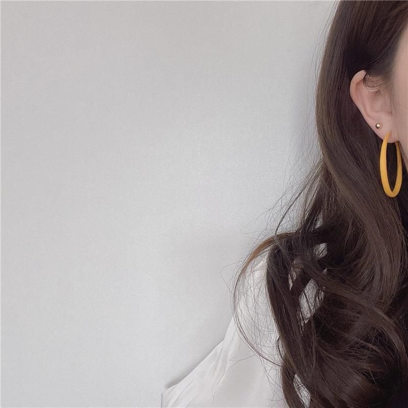 Korean Metal Spray Enamel Oil Paint Hoop Earrings S925 Silver Needle Fluorescent Color Big Earrings