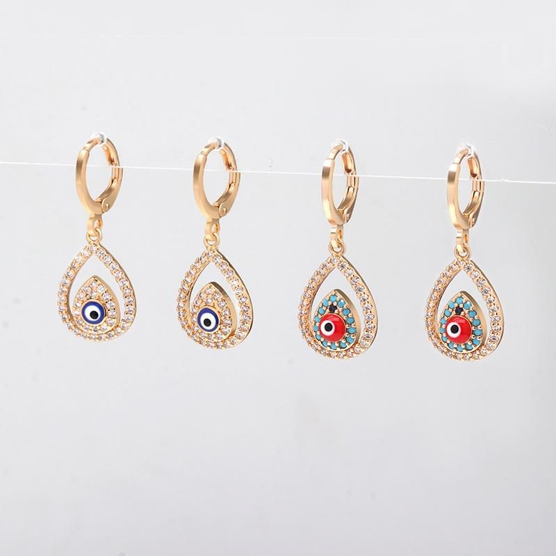 18K Gold Plated Water Drop Enamel Turkish Evil Eye Earrings