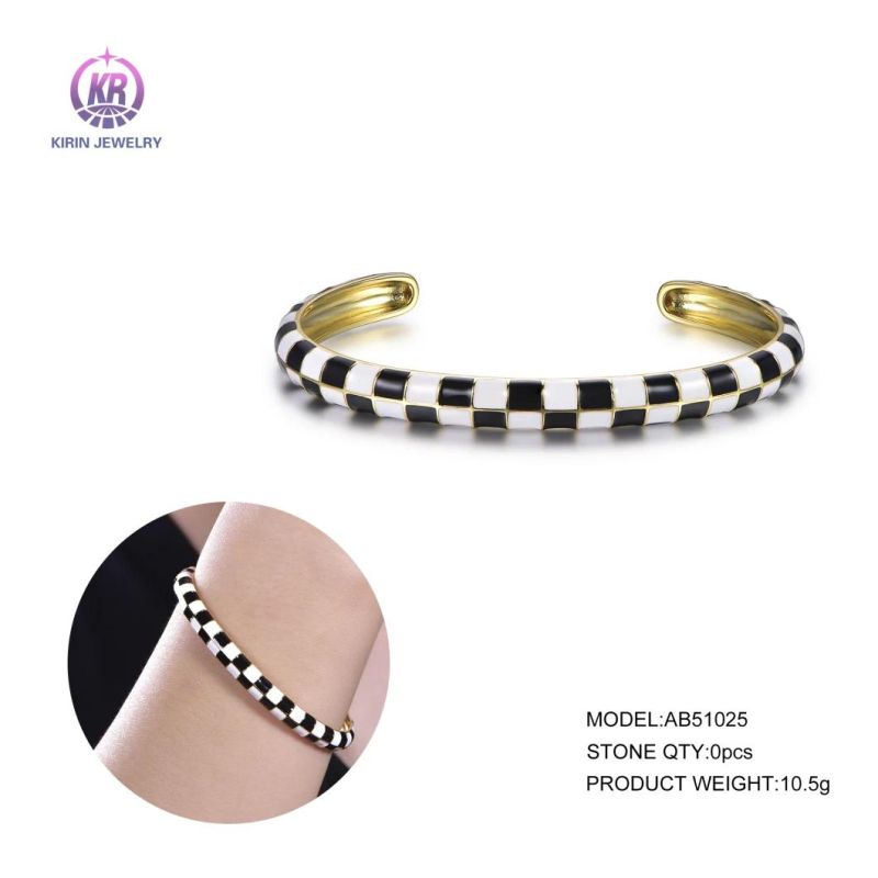 Two Color Open Enamel Bracelet for Women Bangles Jewelry Women Cuff Bracelets & Bangles 18K Gold Plated Bangles Bracelets Women
