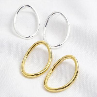 Casting Alloy Curved Oval Hoop Drop Earrings in 18K Gold Plated for Women Jewelry