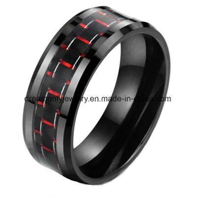 Red Black Carbon Fiber Beveled Edge Black Ceramic Ring
