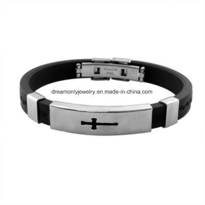 Wholesale Cross Sillicone Bracelet with Stainless Steel Clasp for Mens Bracelet